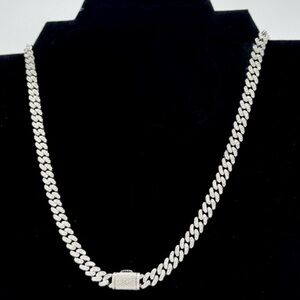 925 Silver, 7.70CTW Moissanite Slim Miami Cuban Chain